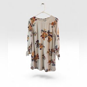 Old Navy Cream Floral Long-Sleeve Tie Cuff Dress Preloved